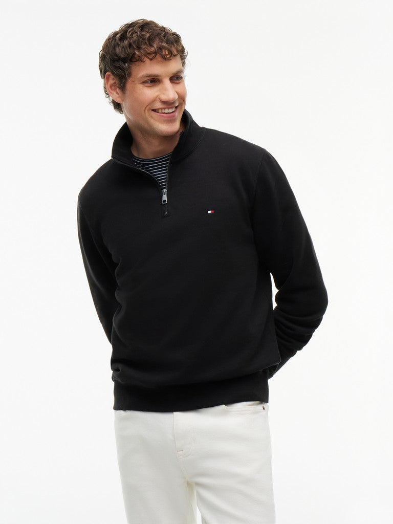 TOMMY HILFIGER ESSENTIAL FLEECE 1/4 ZIP - BLACK