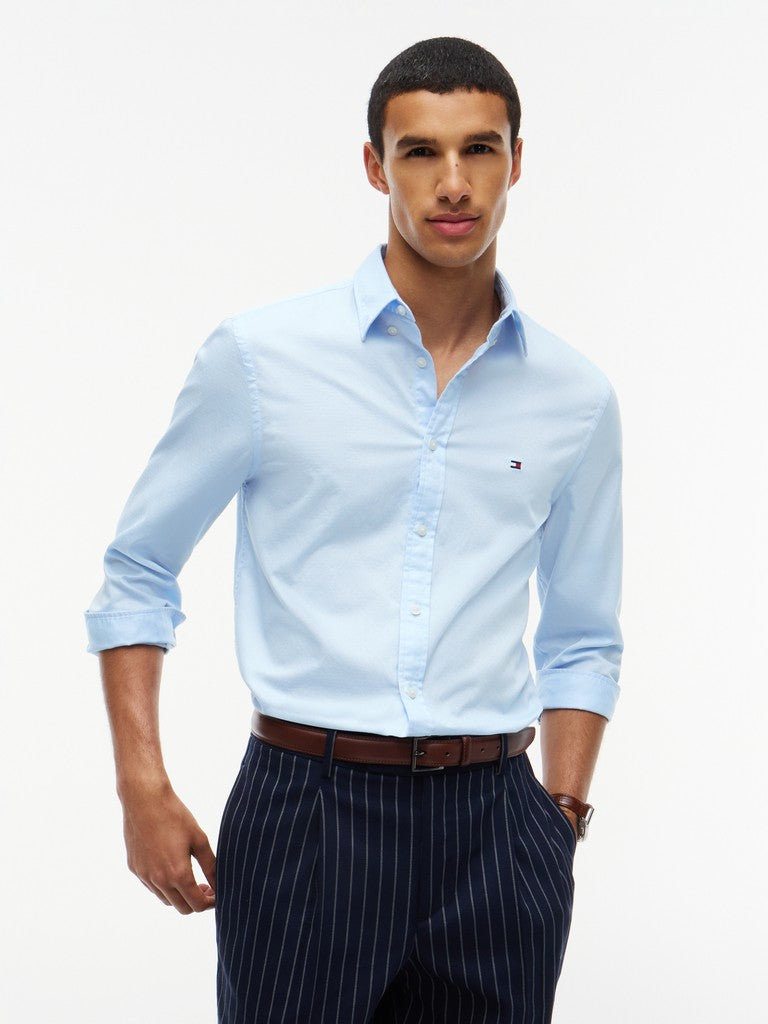 TOMMY HILFIGER FLEX DOBBY SF SHIRT - SWEET BLUE
