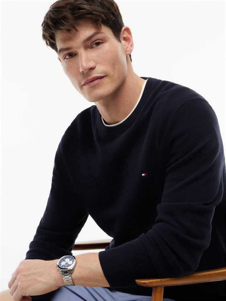 TOMMY HILFIGER ESSENTIAL STRUCTURE CREW - NAVY BLUE