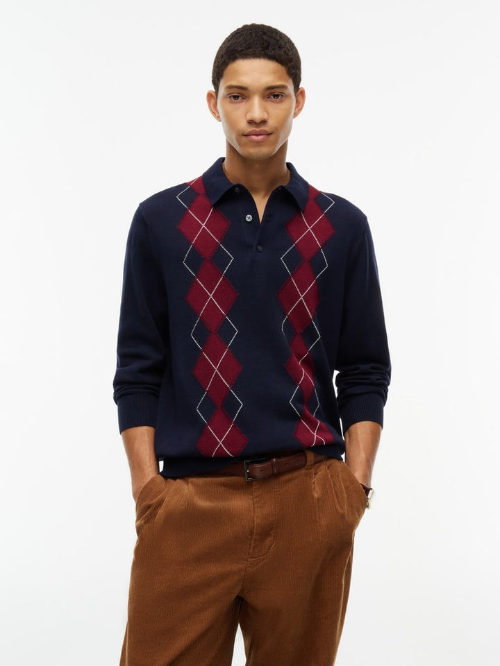 TOMMY HILFIGER PLACED ARGYLE LS POLO - NAVY BLUE