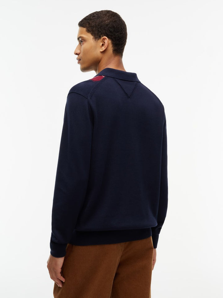 TOMMY HILFIGER PLACED ARGYLE LS POLO - NAVY BLUE