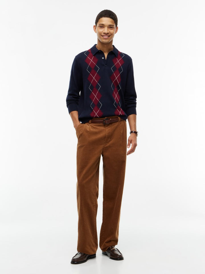 TOMMY HILFIGER PLACED ARGYLE LS POLO - NAVY BLUE