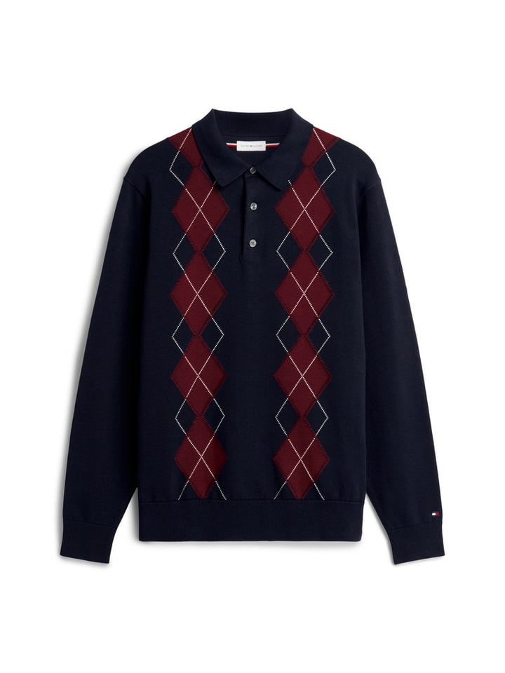 TOMMY HILFIGER PLACED ARGYLE LS POLO - NAVY BLUE