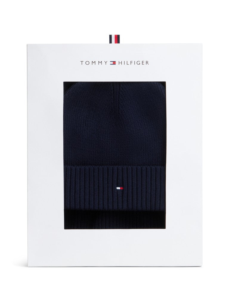 TOMMY HILFIGER FLAG BEANIE AND SCARF - SPACE BLUE