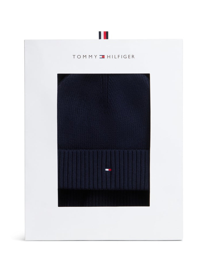 TOMMY HILFIGER FLAG BEANIE AND SCARF - SPACE BLUE