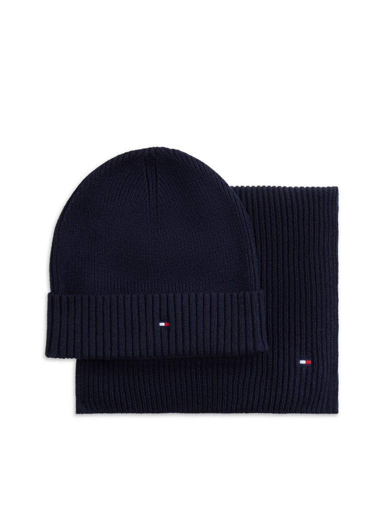 TOMMY HILFIGER FLAG BEANIE AND SCARF - SPACE BLUE