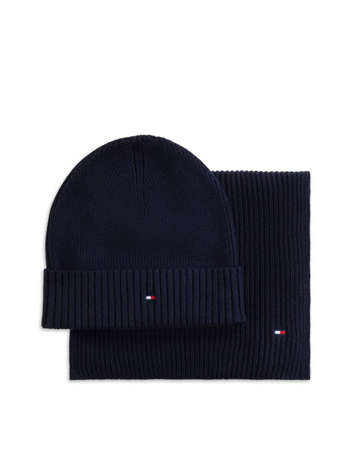 TOMMY HILFIGER FLAG BEANIE AND SCARF - SPACE BLUE