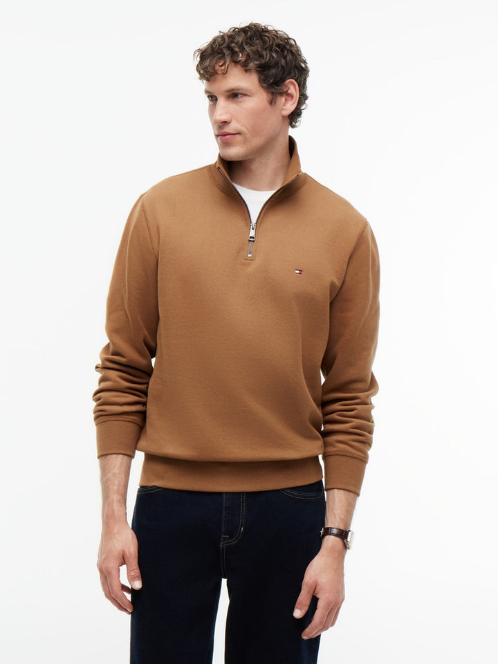 TOMMY HILFIGER ESSENTIAL FLEECE 1/4 ZIP - TAWNY