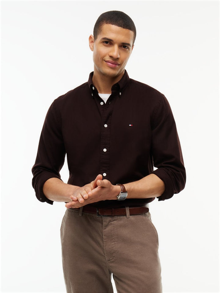 TOMMY HILFIGER FLEX FLANNEL SOLID RF SHIRT - CHOCOLATE