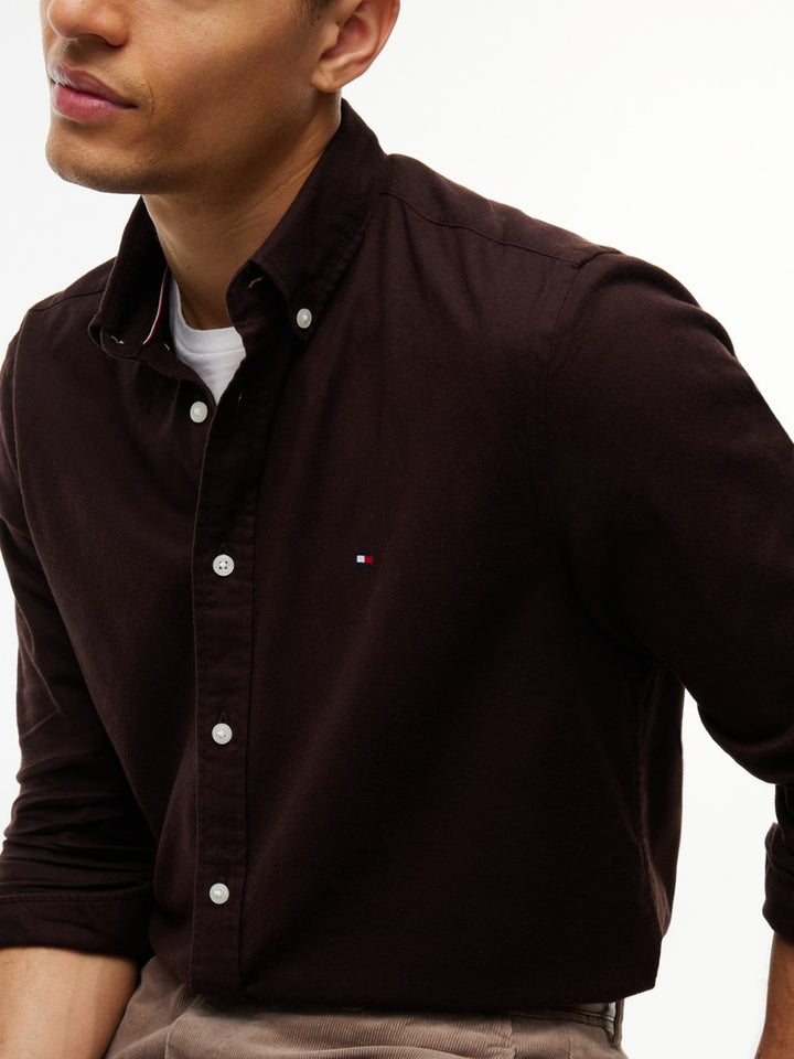 TOMMY HILFIGER FLEX FLANNEL SOLID RF SHIRT - CHOCOLATE