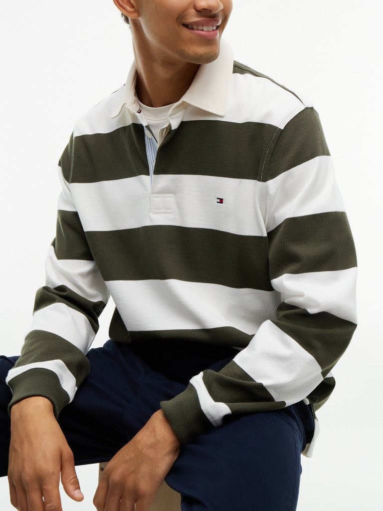 TOMMY HILFIGER ESSENTIAL STRIPE RUGBY - HUNTSMAN GREEN