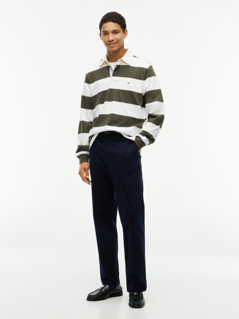 TOMMY HILFIGER ESSENTIAL STRIPE RUGBY - HUNTSMAN GREEN