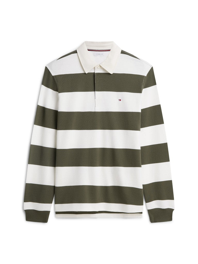 TOMMY HILFIGER ESSENTIAL STRIPE RUGBY - HUNTSMAN GREEN