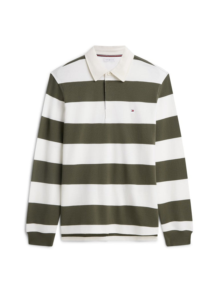 TOMMY HILFIGER ESSENTIAL STRIPE RUGBY - HUNTSMAN GREEN