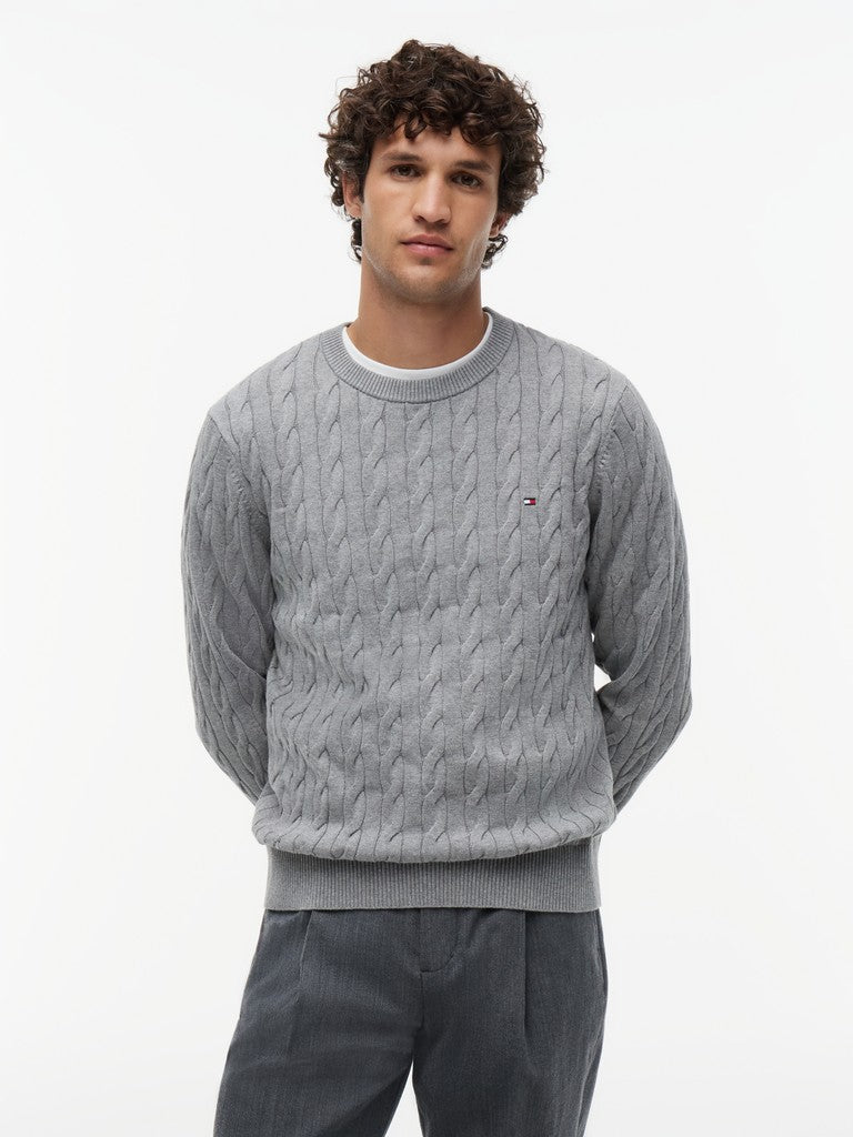 TOMMY HILFIGER CLASSIC COTTON CABLE CREW NECK - GREY