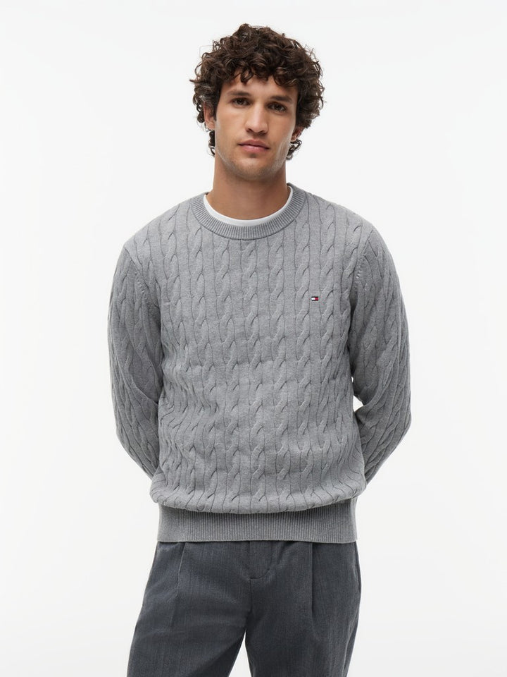 TOMMY HILFIGER CLASSIC COTTON CABLE CREW NECK - GREY