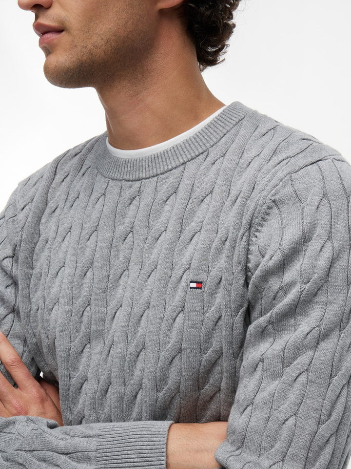 TOMMY HILFIGER CLASSIC COTTON CABLE CREW NECK - GREY