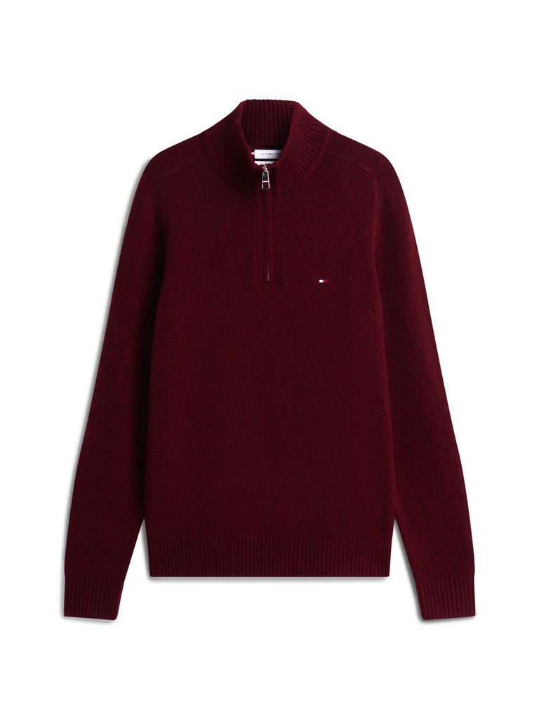 TOMMY HILFIGER LAMBSWOOL ZIP MOCK - BURGUNDY