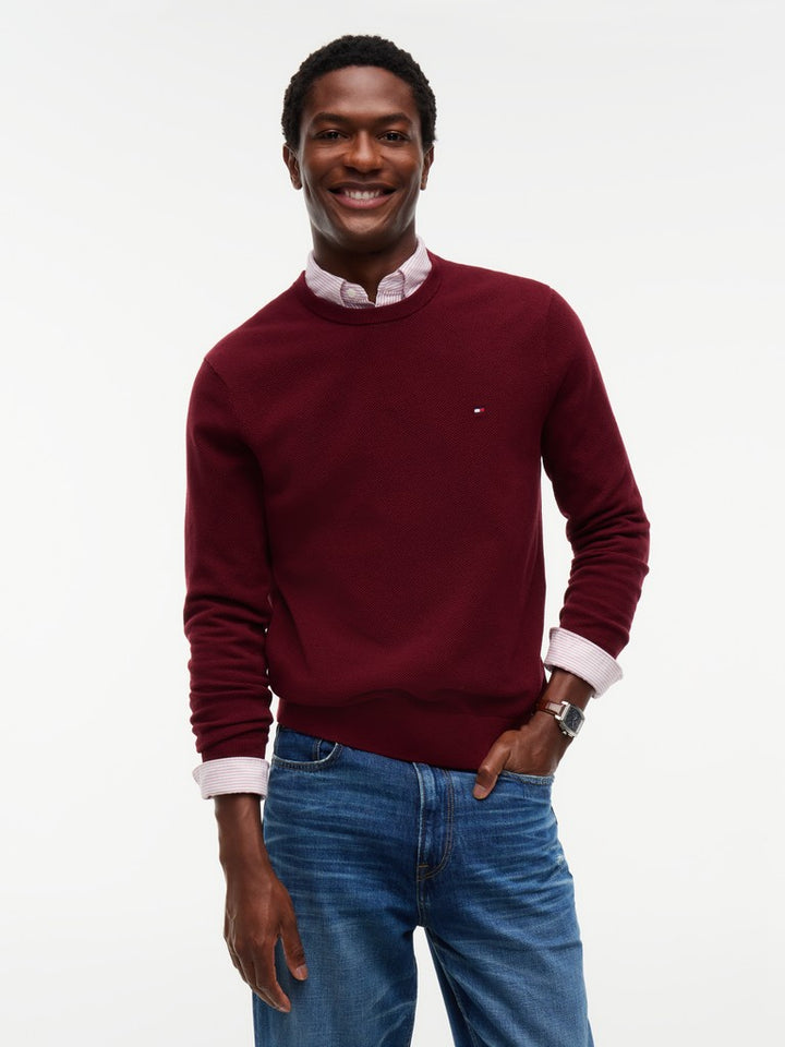 TOMMY HILFIGER ESSENTIAL STRUCTURE CREW NECK - BURGUNDY