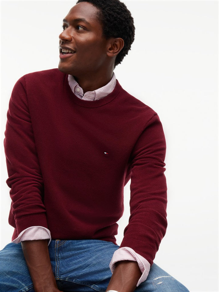 TOMMY HILFIGER ESSENTIAL STRUCTURE CREW NECK - BURGUNDY