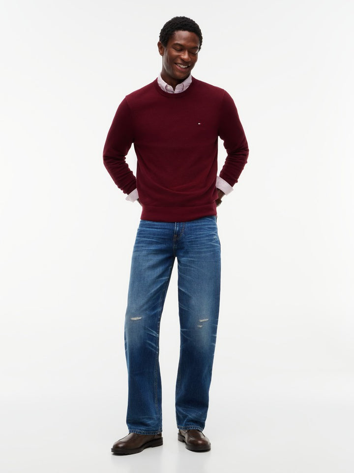 TOMMY HILFIGER ESSENTIAL STRUCTURE CREW NECK - BURGUNDY