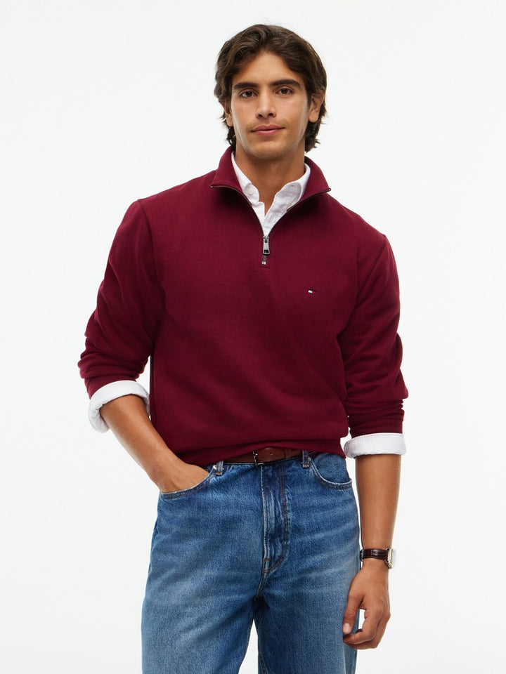TOMMY HILFIGER ESSENTIAL FLEECE 1/4 ZIP - BURGUNDY