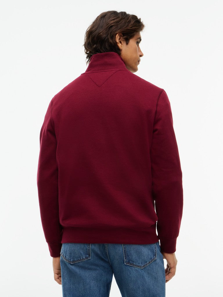 TOMMY HILFIGER ESSENTIAL FLEECE 1/4 ZIP - BURGUNDY