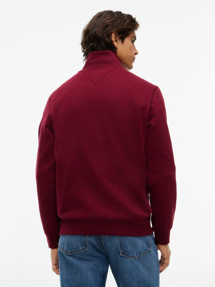 TOMMY HILFIGER ESSENTIAL FLEECE 1/4 ZIP - BURGUNDY