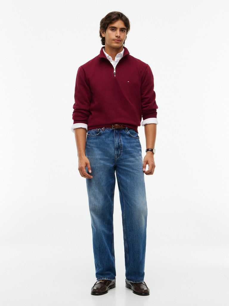 TOMMY HILFIGER ESSENTIAL FLEECE 1/4 ZIP - BURGUNDY