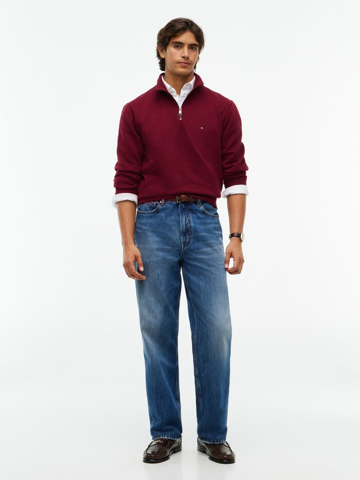 TOMMY HILFIGER ESSENTIAL FLEECE 1/4 ZIP - BURGUNDY
