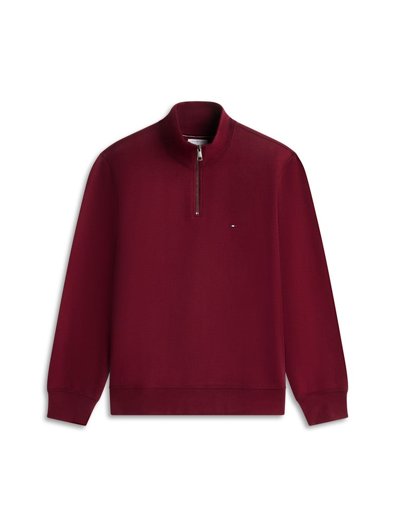 TOMMY HILFIGER ESSENTIAL FLEECE 1/4 ZIP - BURGUNDY