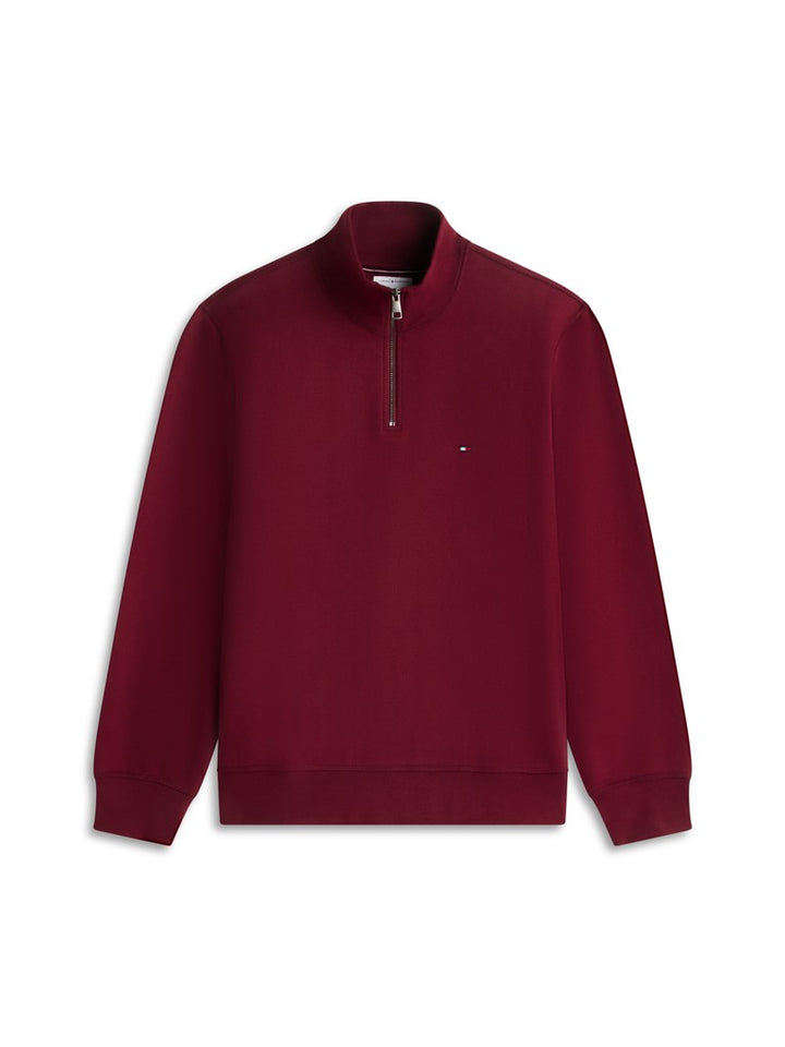 TOMMY HILFIGER ESSENTIAL FLEECE 1/4 ZIP - BURGUNDY