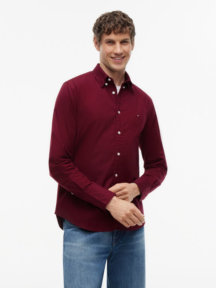 TOMMY HILFIGER FLEX FLANNEL SOLID RF SHIRT - BURGUNDY
