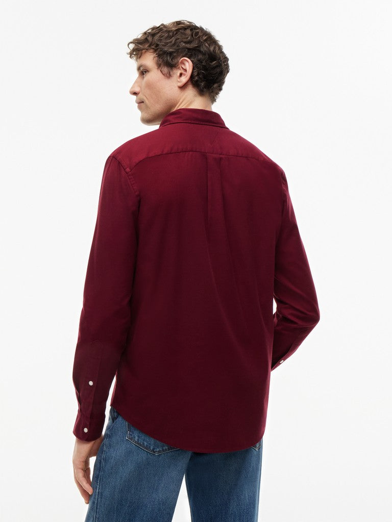 TOMMY HILFIGER FLEX FLANNEL SOLID RF SHIRT - BURGUNDY