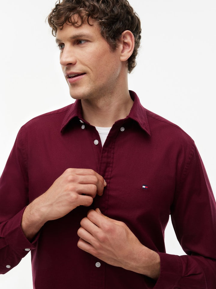 TOMMY HILFIGER FLEX FLANNEL SOLID RF SHIRT - BURGUNDY