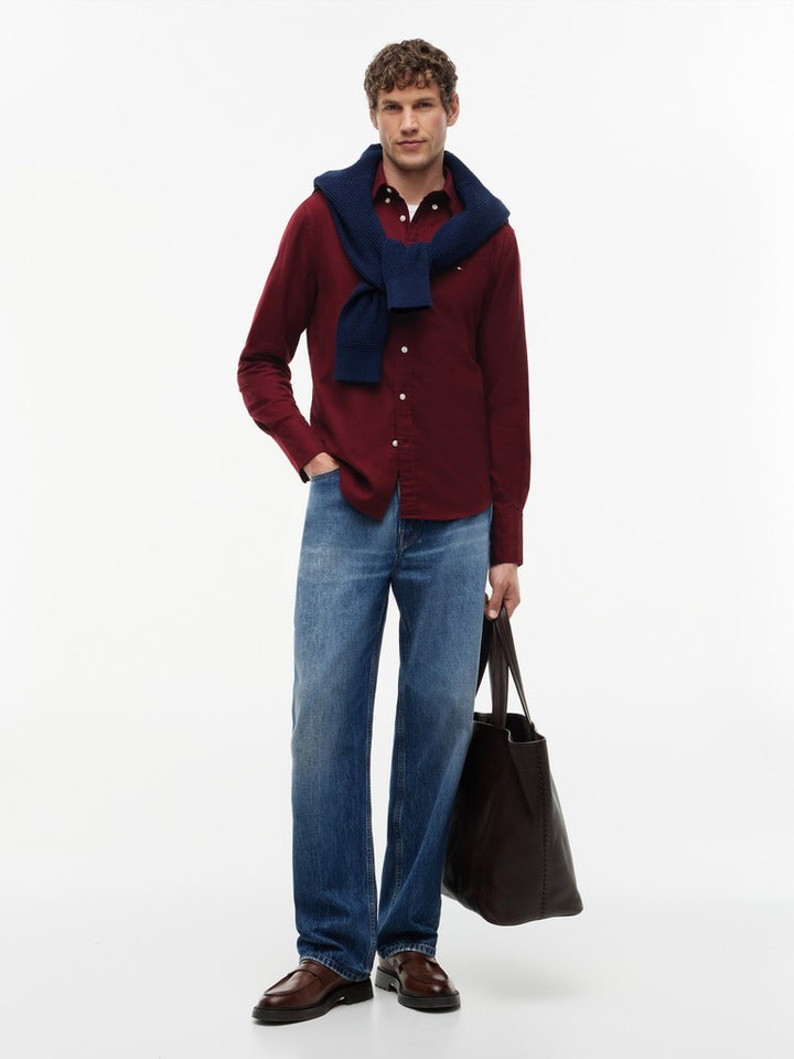 TOMMY HILFIGER FLEX FLANNEL SOLID RF SHIRT - BURGUNDY