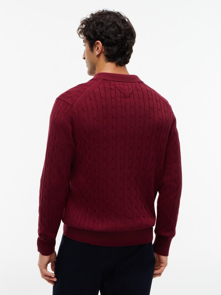 TOMMY HILFIGER CLASSIC COTTON CABLE LS POLO - BURGUNDY