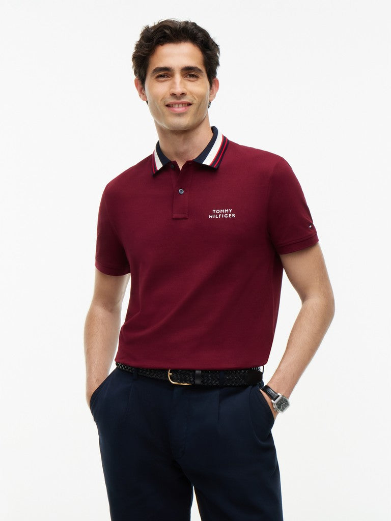 TOMMY HILFIGER LEFT CHEST GRAPHIC REG POLO - BURGUNDY
