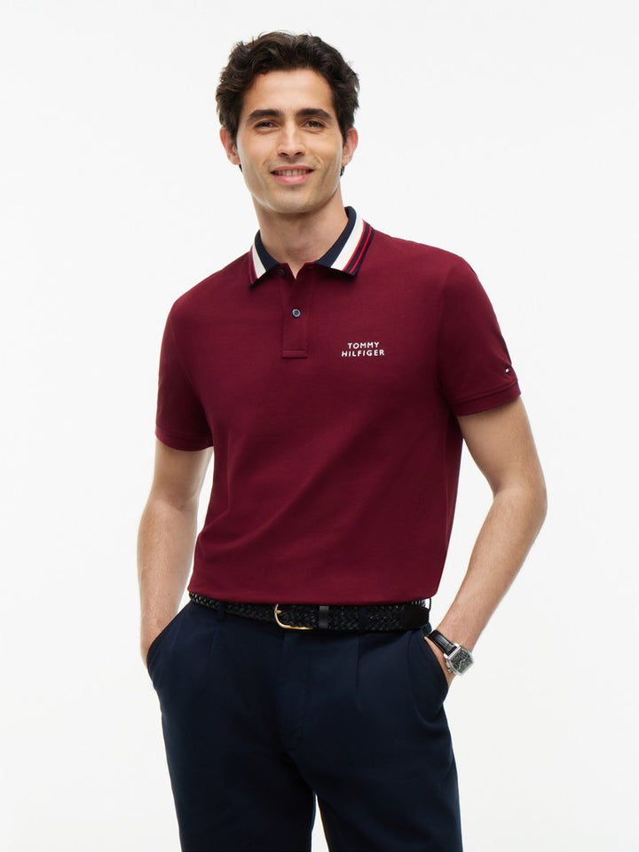 TOMMY HILFIGER LEFT CHEST GRAPHIC REG POLO - BURGUNDY