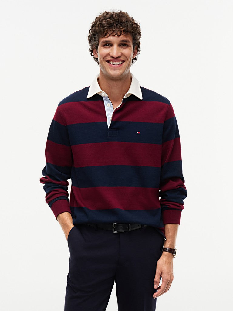 TOMMY HILFIGER ESSENTIAL STRIPE RUGBY - BURGUNDY