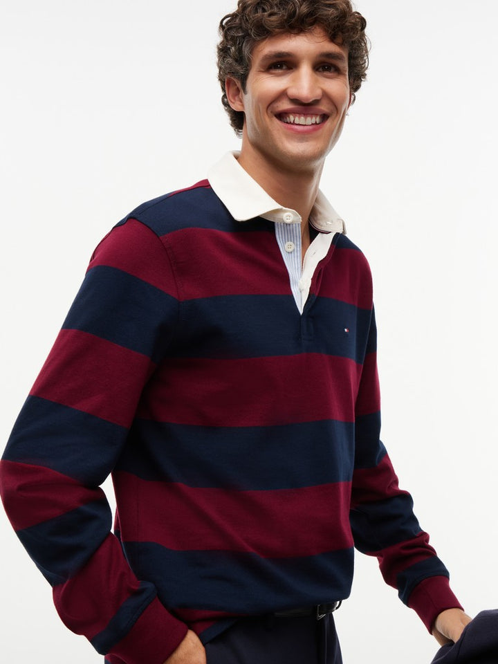 TOMMY HILFIGER ESSENTIAL STRIPE RUGBY - BURGUNDY