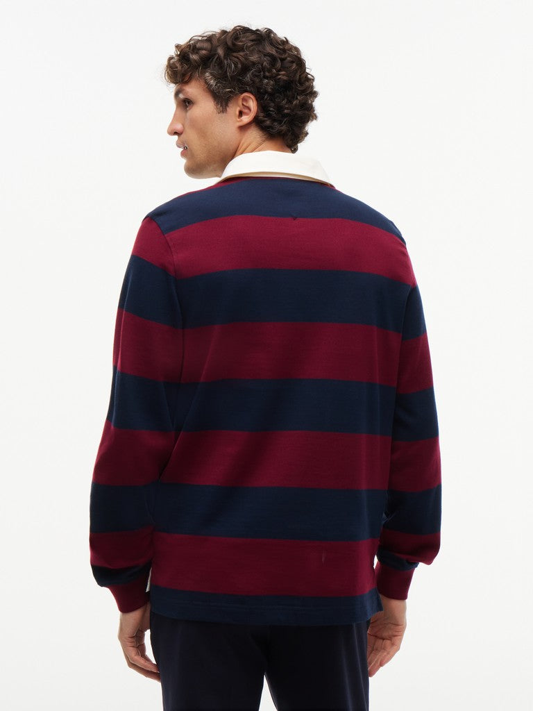 TOMMY HILFIGER ESSENTIAL STRIPE RUGBY - BURGUNDY