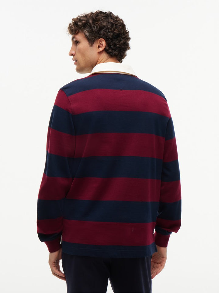 TOMMY HILFIGER ESSENTIAL STRIPE RUGBY - BURGUNDY