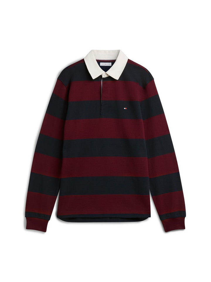 TOMMY HILFIGER ESSENTIAL STRIPE RUGBY - BURGUNDY