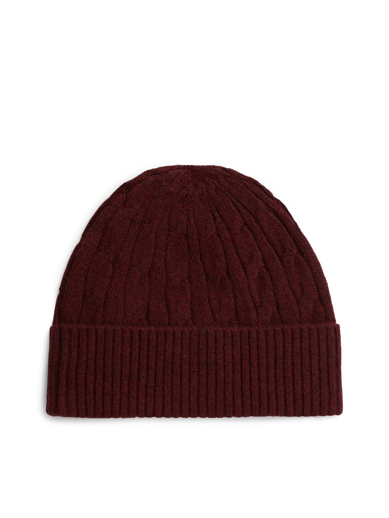 TOMMY HILFIGER FLAG CABLE BEANIE - DEEP BURGUNDY