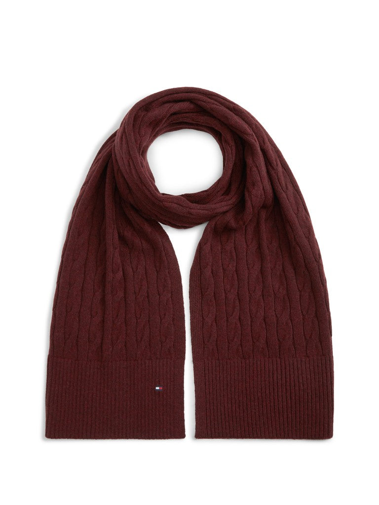 TOMMY HILFIGER FLAG CABLE SCARF - DEEP BURGUNDY