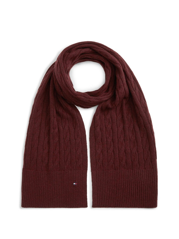 TOMMY HILFIGER FLAG CABLE SCARF - DEEP BURGUNDY