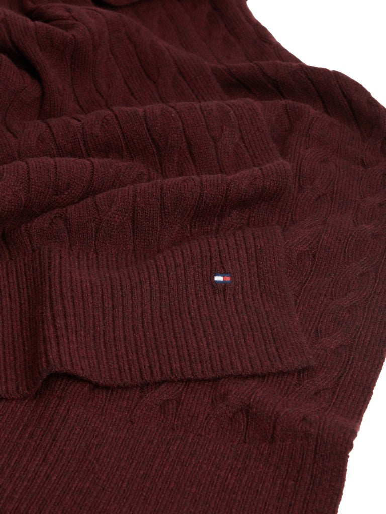 TOMMY HILFIGER FLAG CABLE SCARF - DEEP BURGUNDY