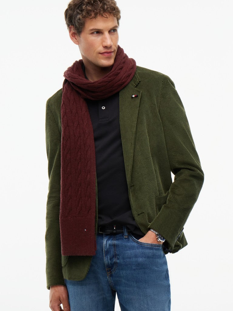 TOMMY HILFIGER FLAG CABLE SCARF - DEEP BURGUNDY