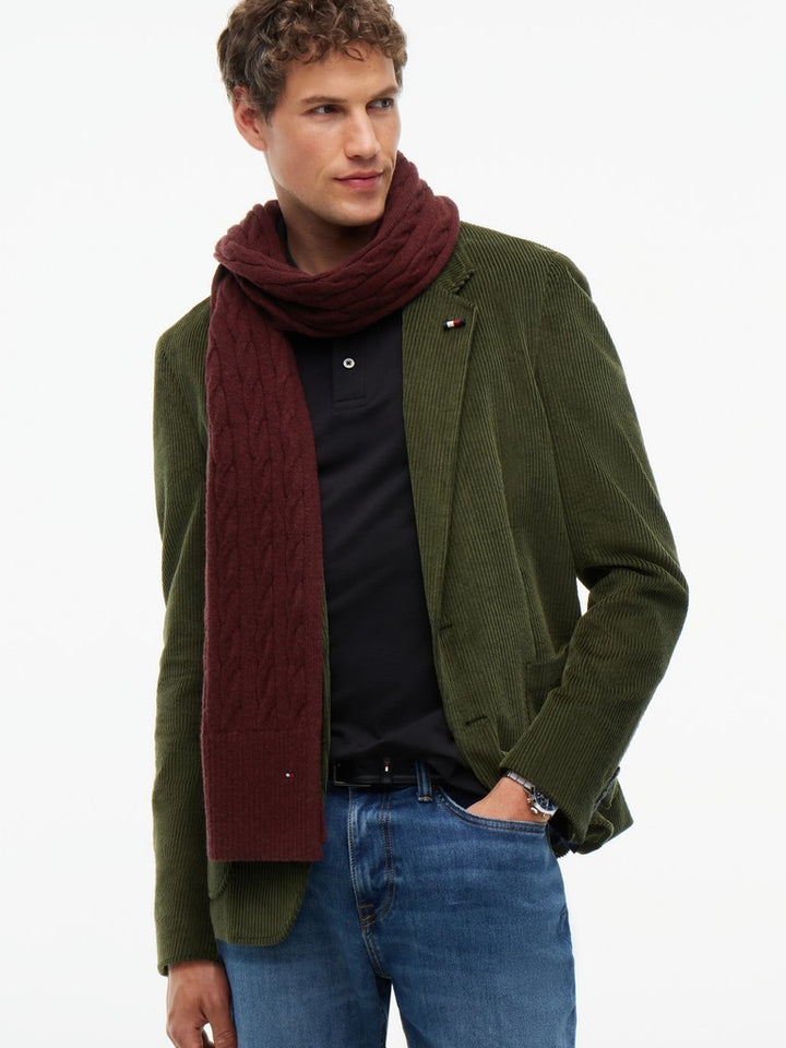 TOMMY HILFIGER FLAG CABLE SCARF - DEEP BURGUNDY